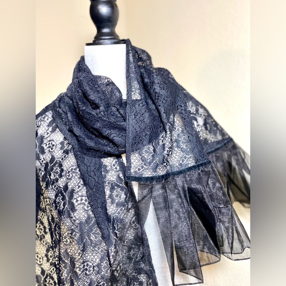 Black Floral Classic Scarf Wrap Chantilly French Lace from Jones New York - Picture 4 of 4